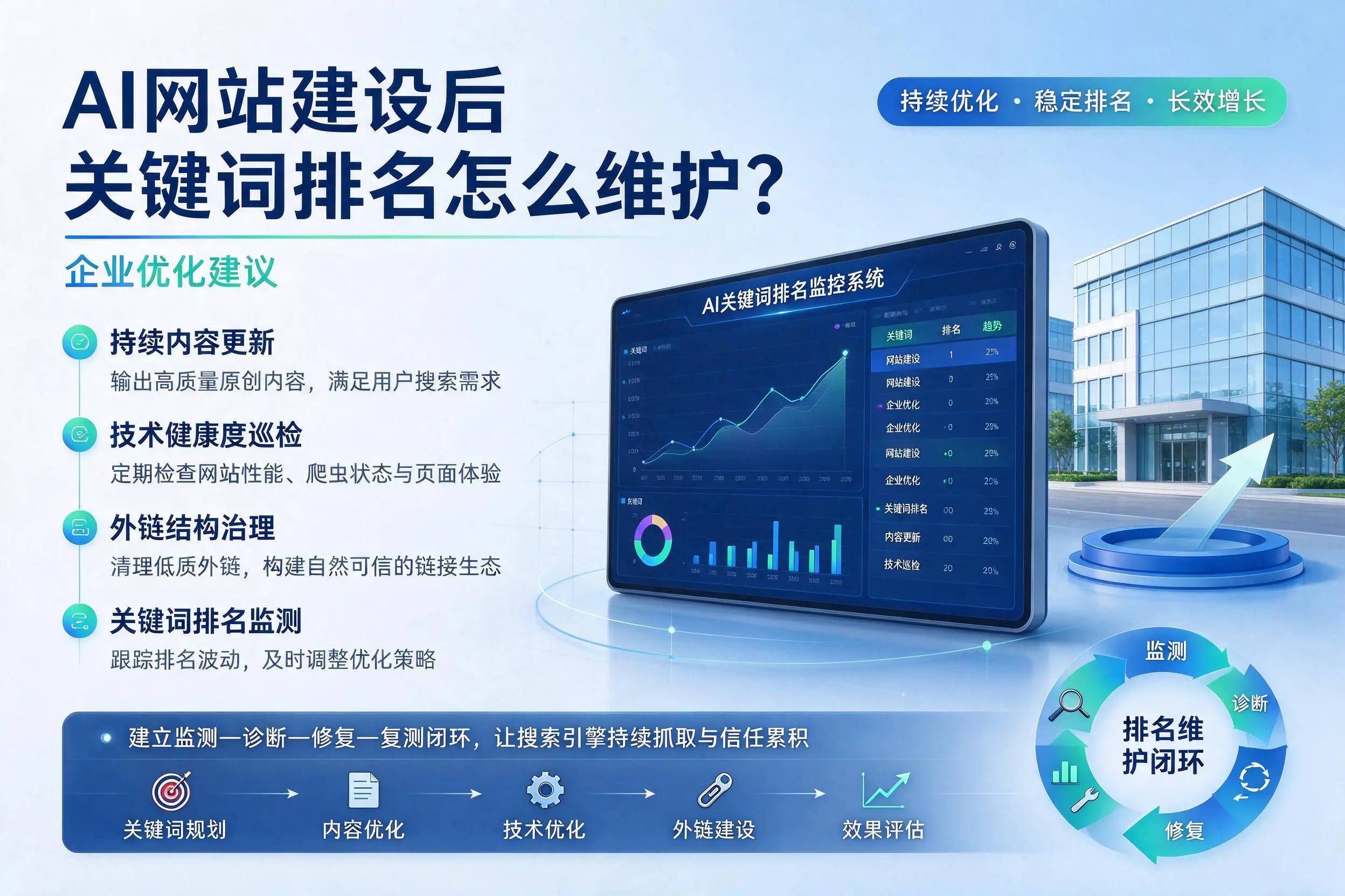 AI网站建设后关键词排名怎么维护？汕头企业优化建议