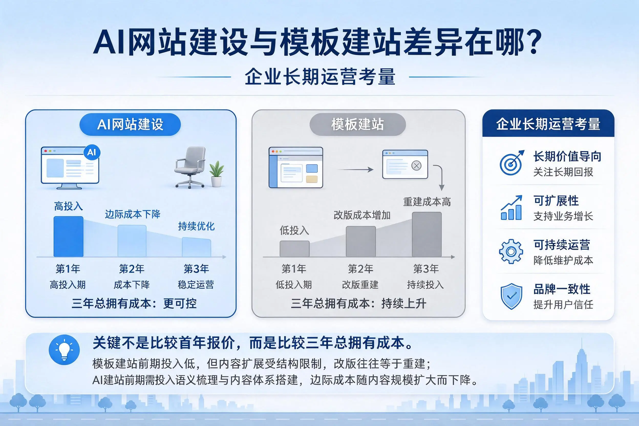 AI网站建设与模板建站差异在哪?汕头企业长期运营考量